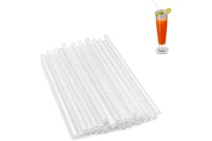 PARENCE. Set med 30 återanvändbara transparenta sugrör med en diameter på 19,5 cm - Återanvändbara plastsugrör - för smoothies, juicer, läsk, cocktails och läsk - genomskinliga - 30 bitar