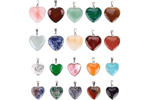 Reccisokz, 20 ciondoli a forma di cuore con pietre dei Chakra per lavori fai-da-te, 2 diverse dimensioni, colori assortiti