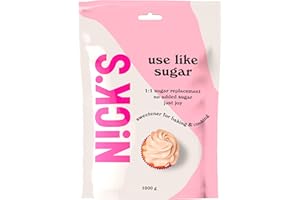 ‎N!CK'S NICKS Use like sugar, idealna substancja słodząca do pieczenia mieszanka ksylitolu, erytrytolu, stewii i polidekstrozy, 1 do 1 niskokaloryczny zamiennik cukru, 1 kg
