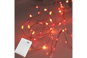 Qbis Christmas Lights - Battery Powered with 6hr Timer Mode. 40 LED Battery Fairy Lights. Red and Orange LEDs on Thin Copper Wire. Indoor use (40 Red & Orange)