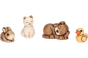 THUN - Set animali dell'aia - ceramica - Collezione Presepe Classico - "anatra 2,1x1,8x2,2 cm - cane 4,2x2,7x2,7 cm - gatto 2,2x2,3x3,5 cm - coniglio 3x1,8x2,1 cm"