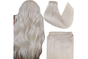 Easyouth Extension Capelli Veri Tessitura Biondo Extension Matassa Capelli Veri Colore Bianco Biondo Extension Matassa Capelli Veri Biondo 18pollici 100g #1000