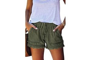 HVEPUO Damen Baumwolle Leinen Shorts Gummiband Hotpants Sommer Weite Kurze Hosen