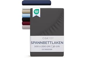 ‎CGK UNLIMITED Spannbettlaken 100x200 cm - Für Matratzen bis 30 cm Höhe (12") - Weiche, gebürstete Mikrofaser - Knitterfrei, Schrumpf- und Farbbeständig - Oeko-TEX Zertifiziert - Dunkelgrau - Premium Bettlaken
