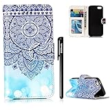 Image de iPhone SE Hülle Blau,BtDuck PU Leder Ultra Slim Dünn Weich Tasche Bunt Muster Brieftasche Weich Si