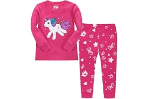 LitBud Filles Pyjamas pour Jeunes Filles 100% Coton Girafe vêtements de Nuit Manches Longues Noël Ensembles de Pyjama pour Enfants Taille 1 à 7 Ans Rose