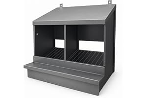 MAKA CHANGE YOUR LIFE QUALITY MAKA Nido per Galline Ovaiole 2 Posti Struttura in Lamiera e Rete Zincata Inclinata con Raccolta Uova Cassetta Contenente 60 Uova Ideale Pollaio Interno ed Esterno Tetto Spiovente 56X43X42.5 cm