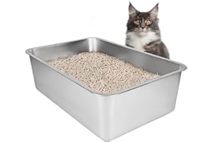 IKITCHEN Grande litière en Acier Inoxydable pour Chat et Lapins, n'absorbe Pas Les odeurs, Anti-Taches, antirouille, Surface Lisse antiadhésive, Fond en Caoutchouc antidérapant, 50 x 35 x 20 cm