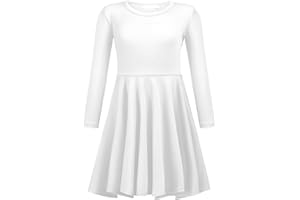 trudge Girls Dress Stretchy Winter School Party Long Sleeve Dress Children's Basic A-Line Swing Skater Dresses T-Shirt Dresses, 5-13 Years