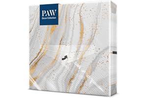 ‎PAW DECOR COLLECTION PAW - Servietten 3-lagig (33 x 33 cm) I 20 Stück I Perfekt für Geburtstage, Partys, Hochzeiten, Kommunion und Feiern I Tischdeko Bunte Papierservietten - Goldfarbener Marmor I Golded Marble