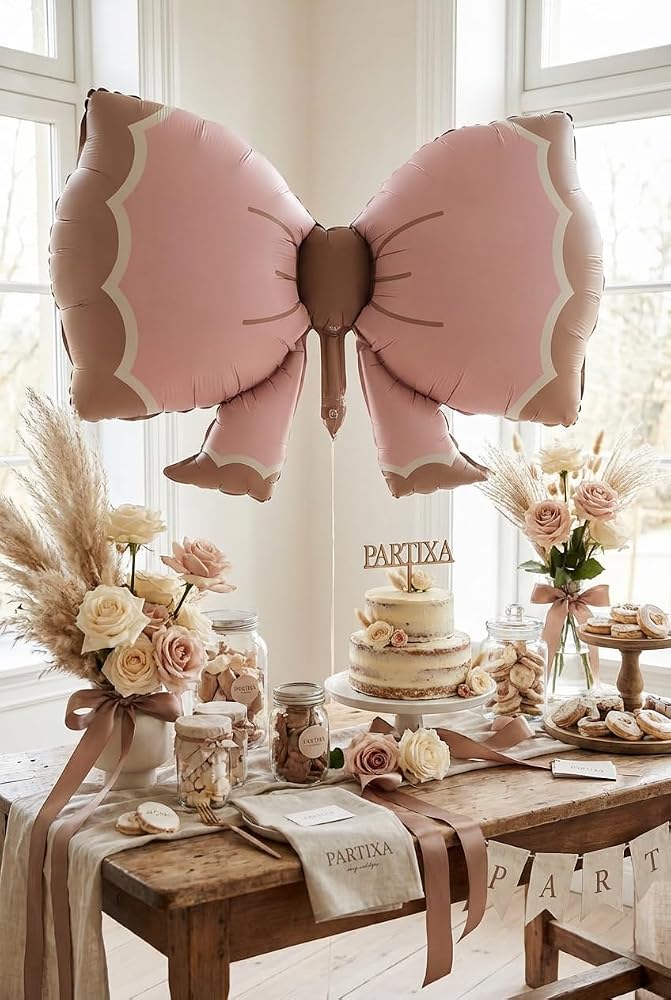 Retro Pembe Fiyonk Figürlü Folyo Balon | Doğum Günü Baby Shower Kız Bebek Temalı Parti Süsleme Dekorasyon Balonu