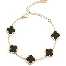 Bracelet Porte-bonheur Trèfle à Quatre Feuilles - Plaqué Or 18K, Acier Inoxydable, Réglable (16cm + Extension 4.8cm) - 8