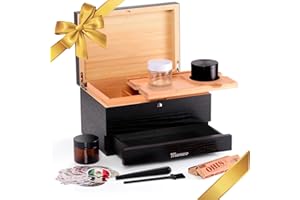 Marvero Pudełko do przechowywania ziół, pudełko do przechowywania z papierem na rolce, kratką i szufladą, drewniane pudełko do przechowywania ziół, pudełko do przechowywania zapachów, taca, szklane