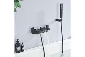 HOMELODY Mitigeur Baignoire Cascade Noir avec Douchette Robinet de Baignoire en Laiton Robinet Douche Montage Mural…