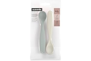 Suavinex, Pack 2 Cucharas para Bebés de Aprendizaje. Cucharas Infantiles. Aptas Encías Sensibles. Con Mango Largo. Ideal Papillas y Potitos. Aptas Lavavajillas. Ergonómicas. Bebés +6 Meses, Verde