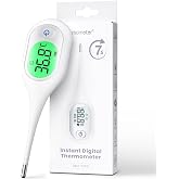 Femometer Fast Digital Thermometer for Adults and Kids, Large LCD Display with 3 Color Fever Alarm, Waterproof, 10 Memories |