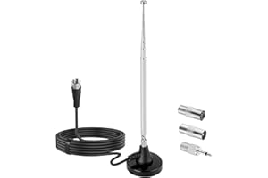 Nelawya Antena de radio FM DAB+ para interiores, antena telescópica con base magnética, cable de 3 m, para radios Denon, Pioneer, Onkyo, Yamaha, Marantz, Sherwood