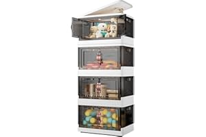 SavvyStor Storage Boxes with Lids - 45L*4 Pack Large Plastic Storage Bins Collapsible Storage Bin - Stackable Foldable Plastic Box for House Organizing Bedroom Dorm Room