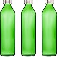 SAND DUNE Set of 3, 800 ml Each Green Glass water bottle, with Leak-Proof Airtight Stainless-Steel Lid for Water, Smoothie, Juices - Reusable Travel Glass Drinking Fridge Bottles
