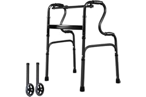 EASYVIBE Black Stepped Handrail Zimmer Frame with Wheels - Aluminum Foldable Walking Frame for Seniors, Height Adjustable Folding Walker for The Elderly, Lightweight Zimmer Frame, 2 Wheels with Bearings