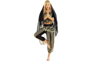 YiZYiF Women's Belly Dance Costume Coin Beads Belly Dance Top Harem Trousers Headscarf Hip Scarf Indian Dance Wear Carnival Fancy Dress Costume