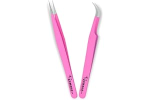 ZAMAHA UK Lash Eyelash Extension Tweezers, Japanese Stainless Steel Tools Boot Shape Curved 3D 4D 6D Angled Tip, Volume Tweezers Precision (Pink) ZUK-LT-2PCS-PBP1