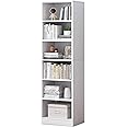 Uniface Book Shelf, White Wooden Book Case, 6 Tier Open Bookshelf Cube Bookcase, Display Storage Unit Wood Tall Bookcase, Wood Bookshelf with Storage Space, Wooden Book Shelf Cabinet for Home, Office