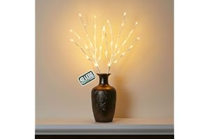 GloBrite 2 Pack LED Twig Branch Lights - Warm White Decorative Willow Branches, Battery Powered Lights, Home & Indoor Christmas Decorations, Cozy Festive Décor with White Branches (20 LEDs)