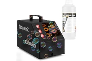 BeamZ B300LED Pack Machine à Bulles Enfant/Mariage/Soirée avec 1L de Liquide - LEDs RGB, Double Roue, Poignée, Télécommande, Réservoir 700mL, Idéale pour les Fêtes en Extérieur