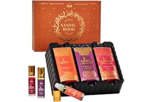 Sandalwood Attar Oil Set by Dukhni | Arabian sandalwood perfume oils | 3 assorted scents x 6ml | Alcohol free, Vegan, Sandalia Collection Set for Gifting | Chandan Prayer Oils, Islamic Fragrances