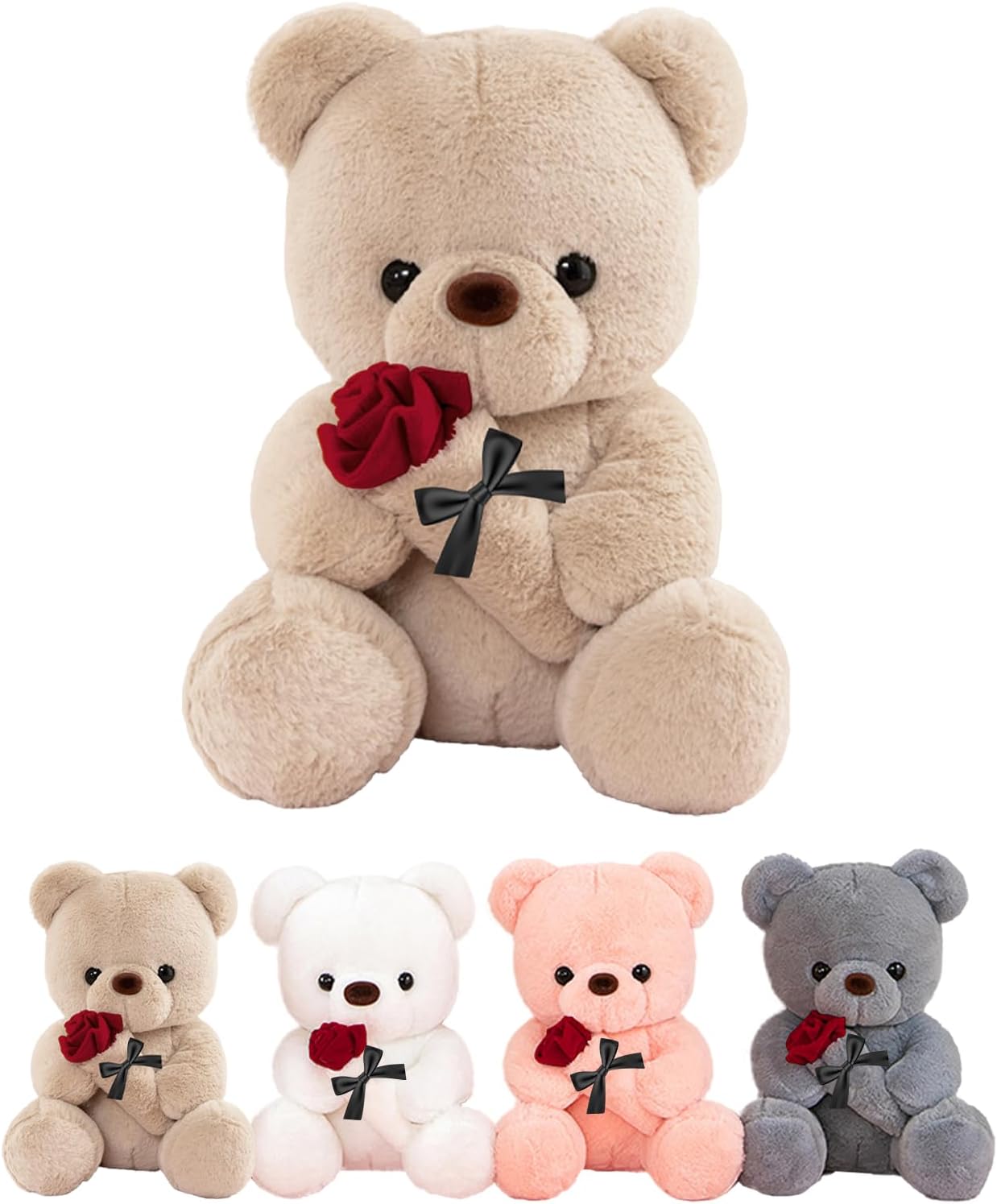 LIHIQIYA Oso de Peluche con Rosa, Regalos Día de la Madre 25cm Oso de Peluche Osito Peluche Tierno Juguete de Peluche con Marrón Regalo de Sant Jordi Aniversario Cumpleaños Originales para Mujer Mamá
