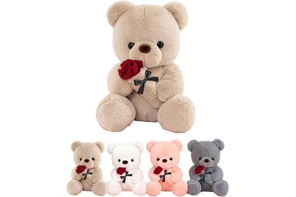LIHIQIYA Ours en Peluche avec Rose, Cadeau Fête des Mères, 25cm Teddy Bear Marron Cadeaux Anniversaire Femme Nounours Peluche Mignon Juet en Peluche Cadeau Personnalisé pour Mère Femme Petite Amie