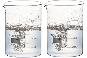 THIS-TRADING This Trade - 2 x 1000ml Lab glass Beaker - Low Form Boro Glass with spout. 1000 ml Scientific Laboratory Glassware Beakers flasks. 3.3 Borosilicate glass container Printed Graduation (Vol: 1000ml x 2)