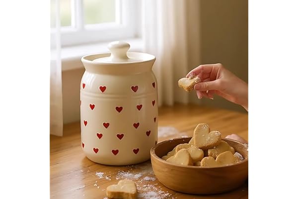 M majolica Heart Print Ceramic Handglazed Pickle Jars Set of 1-1000 ML Each 1 kg Achaar Martban Barni Jar with Lid Ceramic Storage Jar Container Pickle/Achar, Chatney