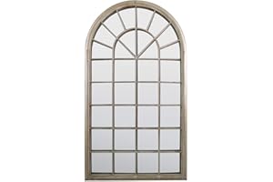 MirrorOutlet GMA011 Large New Rustic Multi Panelled Arched Window Garden Outdoor Mirror 4ft3 x 2ft6, Sandstone