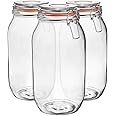 Argon Tableware Glass Jar with Airtight Metal Clip Lid - 2000ml/70.3oz - 3 Pack - 4 Colour Seals - Extra Large Storage Container Round Preserving Jar for Pickling, Chutney, Jam, Coffee, Biscuit
