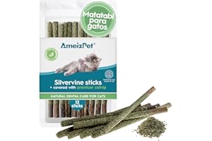 AmeizPet Hierba Gatera para Gatos, Catnip Natural Cepillo Dientes Gato, Palitos De Matatabi para Gatos Cubierto con Hierba Gatera - Juguete Hierba Gatera 12 Pcs