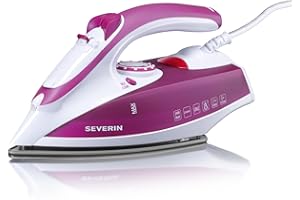 SEVERIN BA 3243 Ferro da stiro a vapore e a secco 2400W con getto fino a 70g/min, serbatoio da 200 ml, Ferro a secco autopulente, Ferro a vapore con piastra in ceramica, Bianco/viola