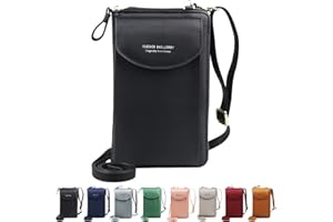 Jangostor Femmes Portefeuille Sac À Bandoulière En Cuir Porte Monnaie Portable Mini Pochette Porte Carte Épaule pour les téléphones de moins de 6,3 pouces (black)