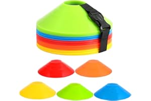 Hisdricus Set de 50 Plot Sport-5 Couleurs-Idéal pour Cone de signalisation-Parfait pour l'entraînement au Football, Hockey, Patinage et Handball-Plot Sport avec Ceinture