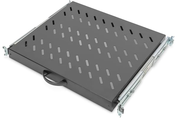 DIGITUS Étagère extensible - 19 pouces - 1UH - Fixation avant & arrière - Charge 25 kg - Pour armoires réseau et baies serveurs - À partir de 600 mm de profondeur - Noir