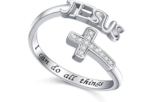 DAOCHONG Kreuzring aus 925er-Sterlingsilber mit Gravur „I Can Do All Things Jesus“-Kreuz, verstellbarer Ring, religiöses Ostergeschenk für Frauen, Mädchen, Christen