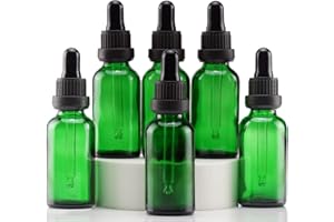 YIZHAO Green Glass Dropper Bottles 30ml, with Glass Pipette Dropper, for Essential oil, Aromatherapy, Laboratory, Massage, Makeup, Mixing, Travel– 6Pcs