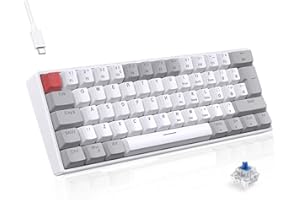 TECURS 60% Mechanical Keyboard，Wired Gaming Keyboard, LED Backlit,Blue Switch,Mini White Keyboards for PC/Windows/Laptop/PS4/Xbox, White and Grey, UK-Layout