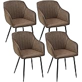 Goeurvant Esszimmerstühle 4er Set Kunstleder Braun mit Armlehne Polsterstuhl Küchenstuhl Wohnzimmerstuhl Armlehnenstuhl für E