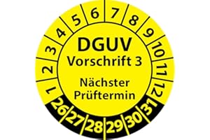‎FAST-LABEL Prüfplakette DGUV Vorschrift 3 Nächster Prüftermin, selbstklebend, Prüfaufkleber, Prüfetikett, Plakette (20 mm Ø, Gelb, 100)