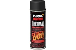 INRAL Hitzebeständiger Lack Schwarz –Auspufflack Schwarz Matt für Metalloberflächen - Langlebige, Hitzebeständige Farbe – 400 ml Schnell Trocknender Ofenlack Schwarz Matt für Heimwerker