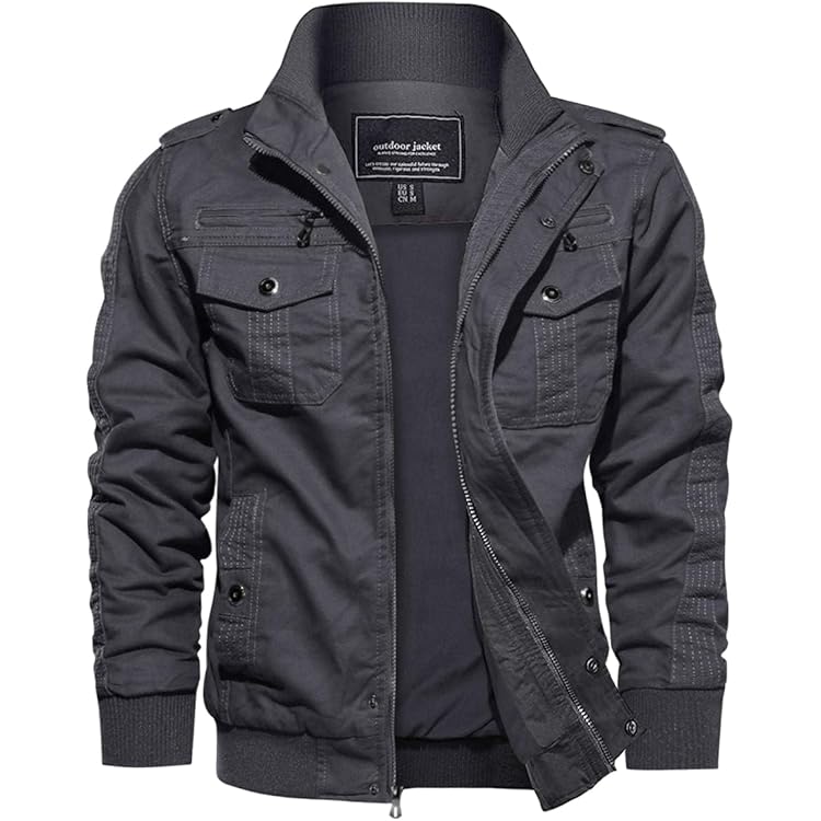 HOOD CREW Bomberjack voor heren, lichte dunne casual jas, windbreaker, overgangsjas met zakken met ritssluiting, legergroen, XL
