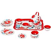 VARDEM 15 Par&ccedil;a &Ccedil;i&ccedil;ek Desenli Metal &Ccedil;ay Seti, &Ccedil;ocuklar İ&ccedil;in Tepsili Evcilik ve &Ccedil;ay Saati Oyun Seti 3+ Yaş ATF-998A-998B
