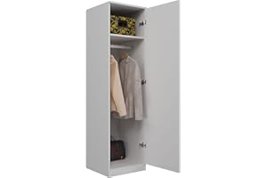 ADGO SD-50 Armadio per Vestiti 50x50x180cm, per Appendere Grucce Appendiabiti, Spogliatoio, Armadio per Camera da Letto, Tubo per Grucce e Mensole a Soffitto (Spedizione in 2 Confezioni)(Bianco Opaco)